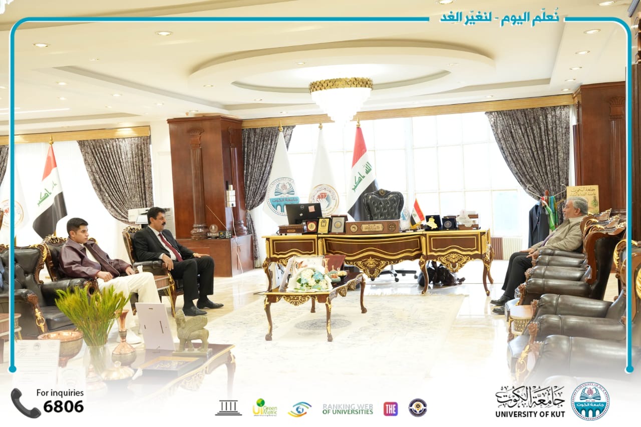 رئيس مجلس إدارة جامعة الكوت يستقبل عضو مجلس محافظة واسط الحقوقي حبيب البدري.