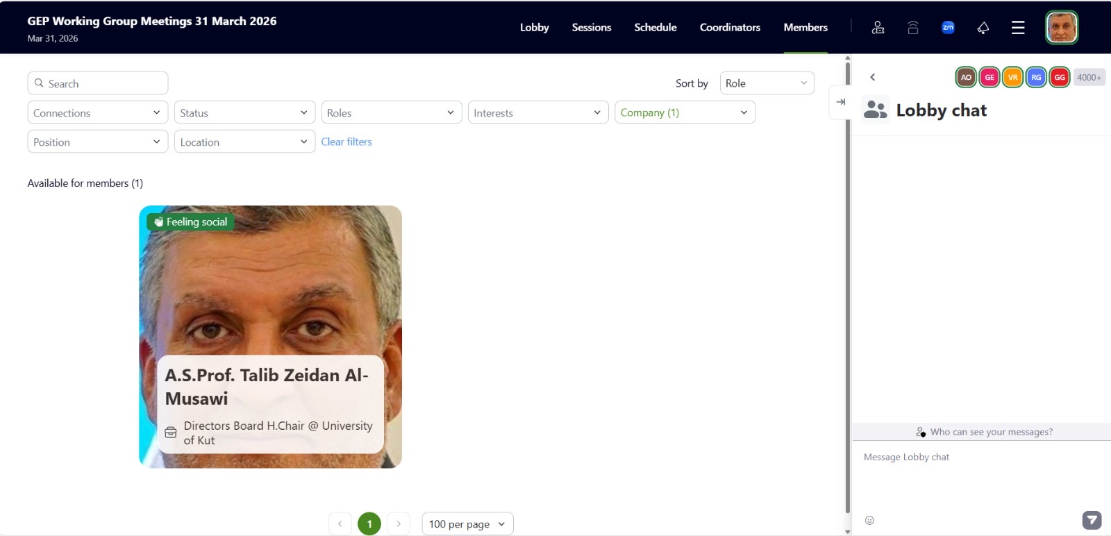 إنجاز أكاديمي دولي جديد لجامعة الكوت لاختيار رئيس مجلس إدارتها عضواً ضمن اجتماعات مجموعة العمل الدولية (GEP Working Group Meetings).